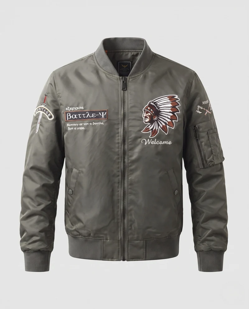 Männer Sportliche Bomberjacke mit Aufwendigen Stickdetails Drune