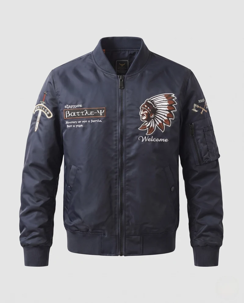 Männer Sportliche Bomberjacke mit Aufwendigen Stickdetails Drune
