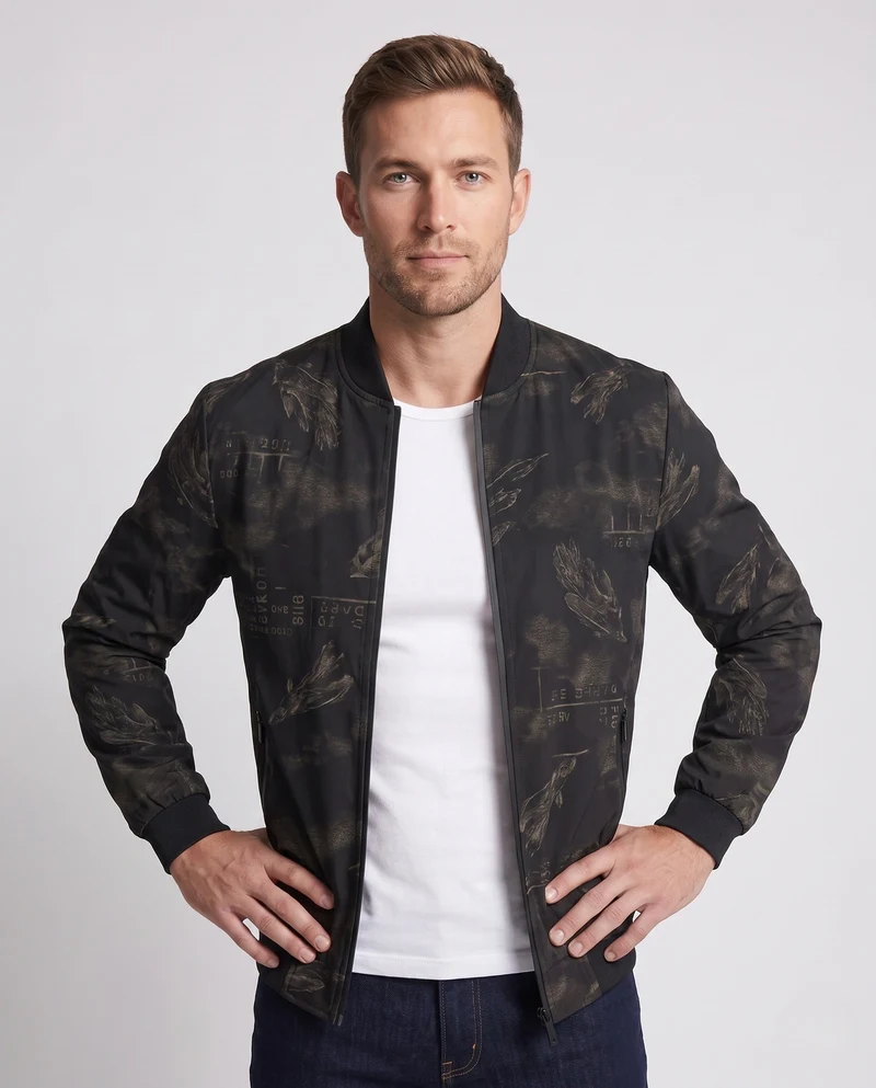 Herren Sportliche Bomberjacke mit Modischem Druck Drune