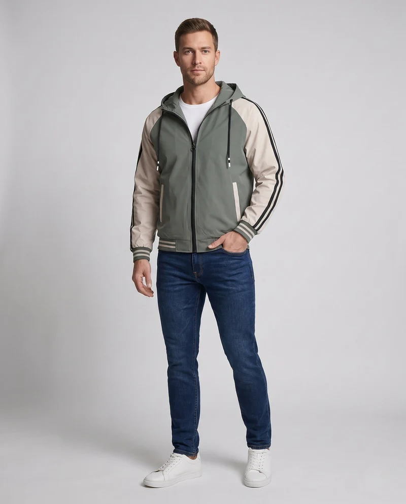 Herren Sportliche Kapuzenjacke mit Farbblockdesign Drune