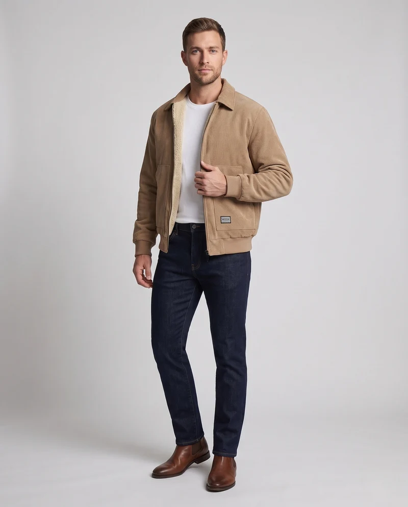 Herren gesteppte Jacke mit hohem Kragen und Fleece-Futter Drune