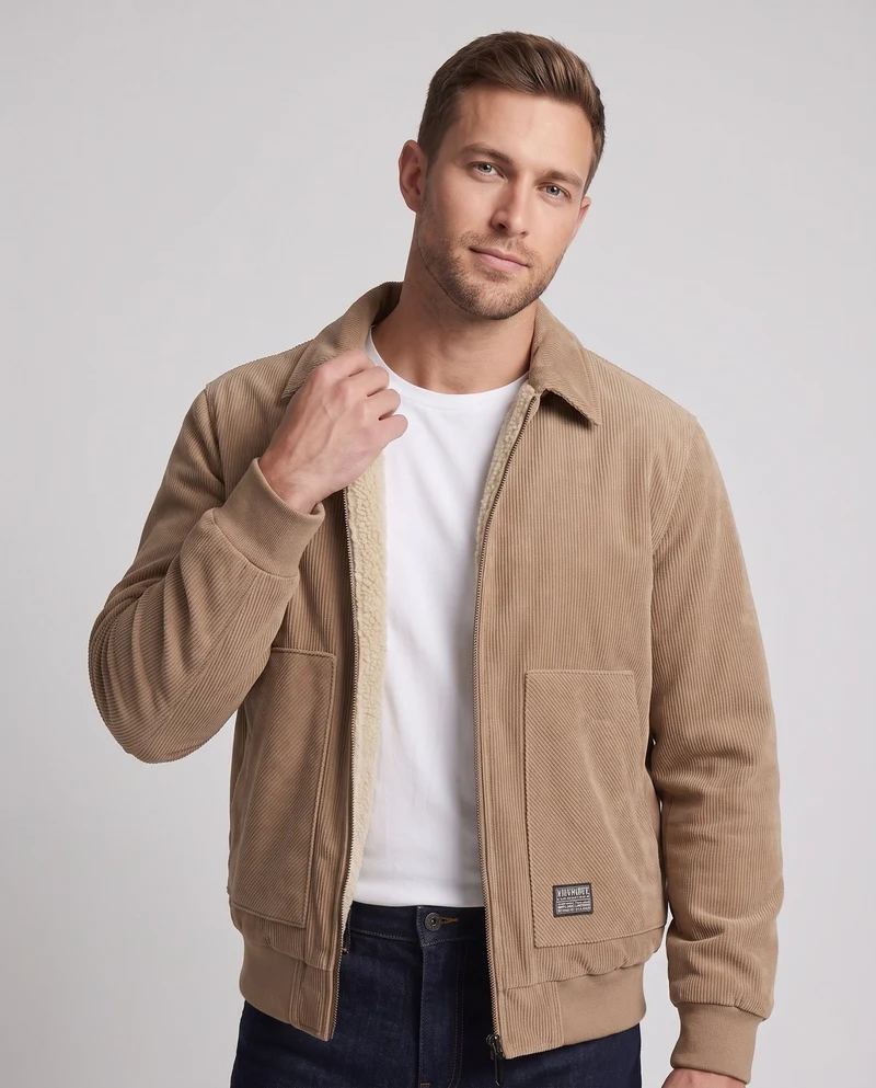 Herren gesteppte Jacke mit hohem Kragen und Fleece-Futter Drune