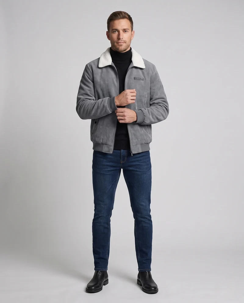 Stylische Herren Cordjacke mit Teddykragen Drune