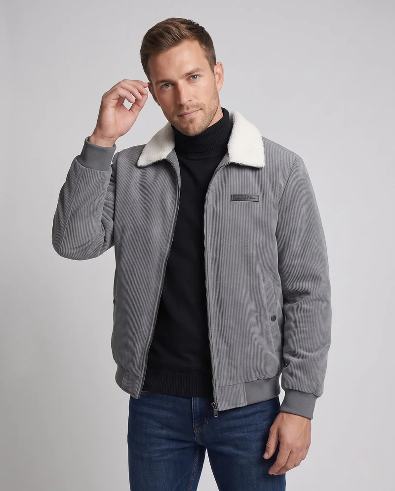 Stylische Herren Cordjacke mit Teddykragen Drune