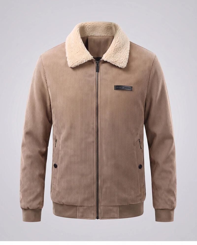 Stylische Herren Cordjacke mit Teddykragen Drune