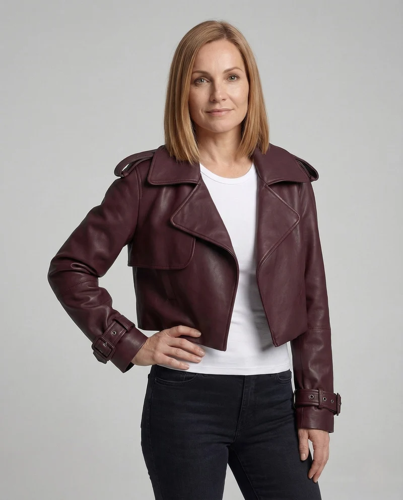 Damen kurzer Trenchcoat im Lederlook Kürzere Jacke
