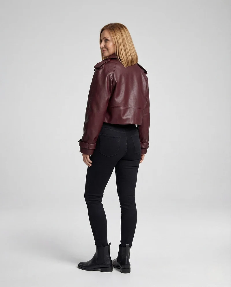 Damen kurzer Trenchcoat im Lederlook Kürzere Jacke