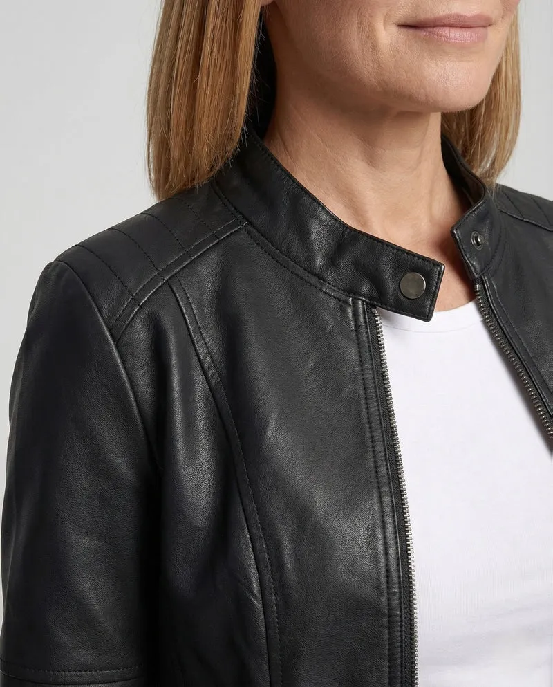 Damen Kunstlederjacke mit Reißverschlusstaschen Slim Jacket