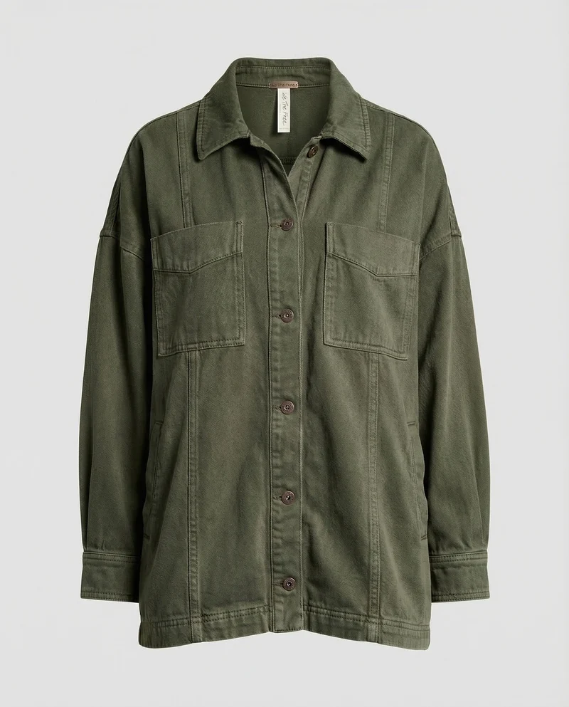 Damen Casual Overshirt Jacke mit aufgenähten Taschen