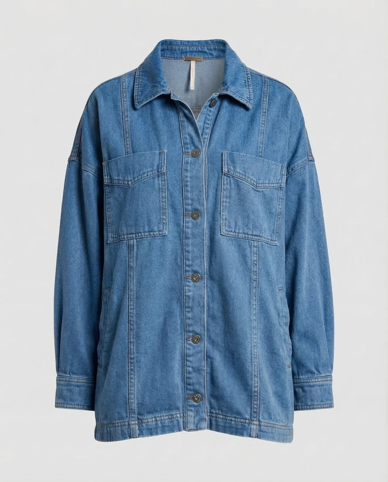 Damen Casual Overshirt Jacke mit aufgenähten Taschen