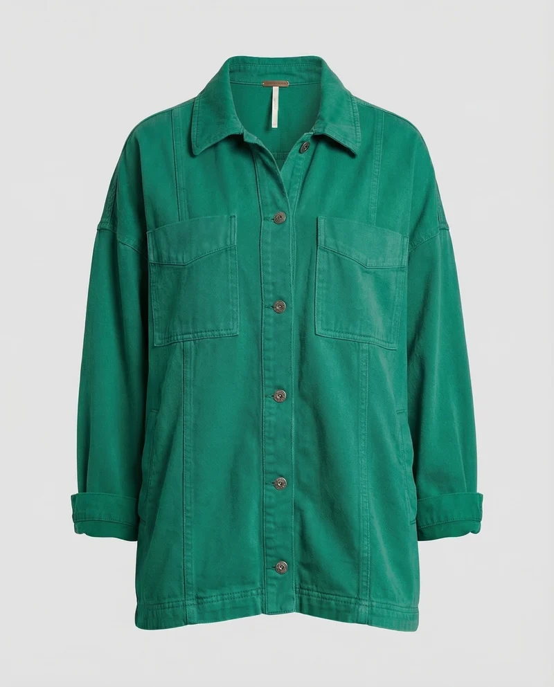 Damen Casual Overshirt Jacke mit aufgenähten Taschen