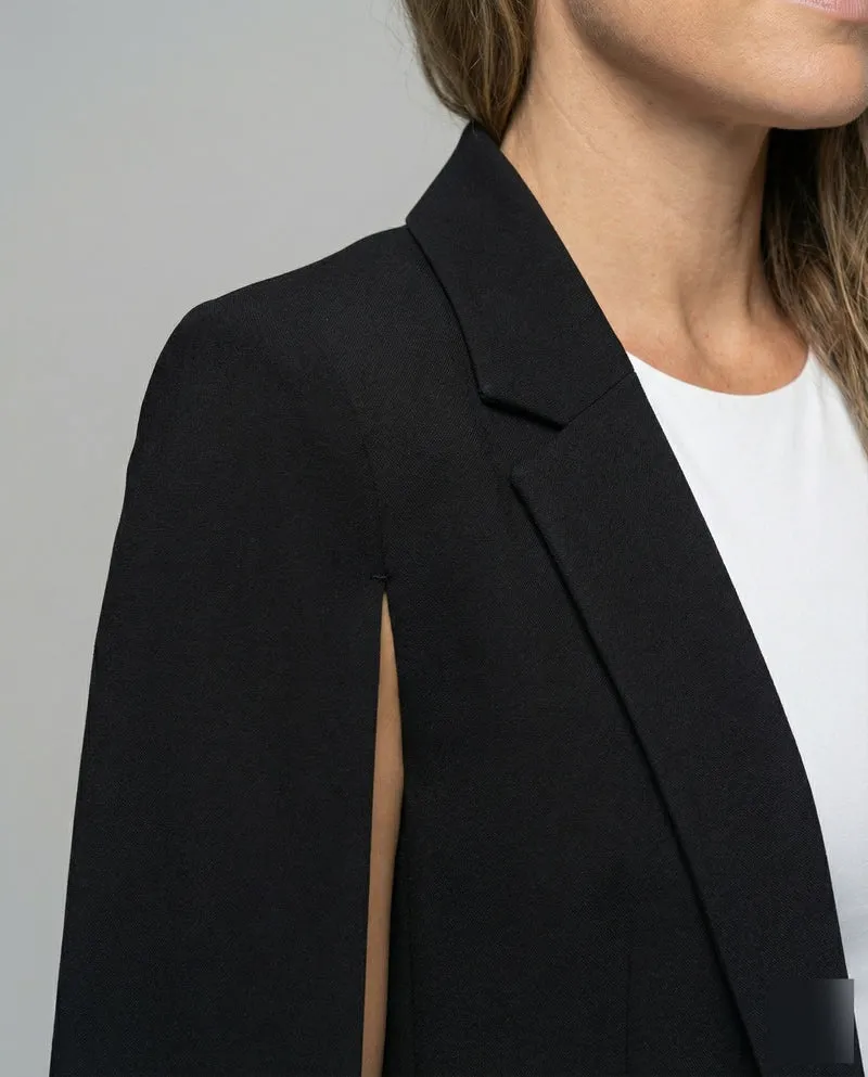 Damen lange Capejacke mit offener Vorderseite und taillierter Passform Drune