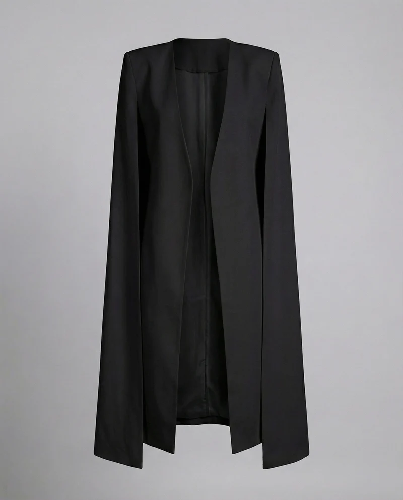 Damen lange Capejacke mit offener Vorderseite und taillierter Passform Drune