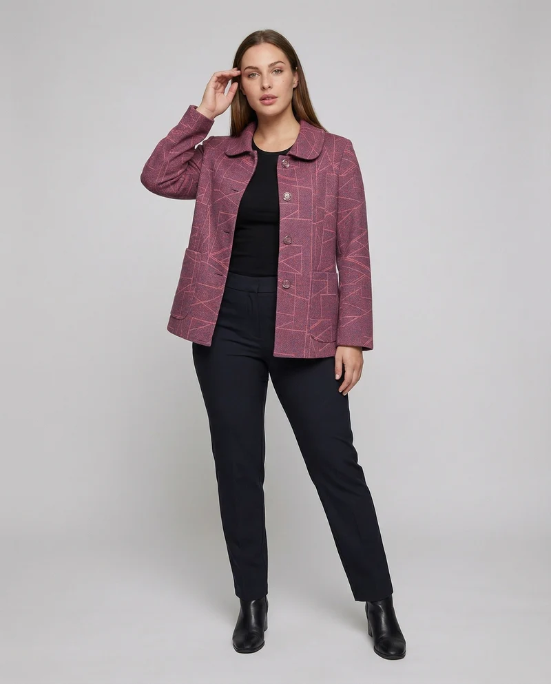 Damen Elegante Geometrische Wollmischung Jacke