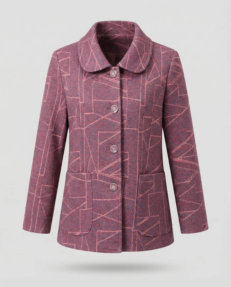 Damen Elegante Geometrische Wollmischung Jacke