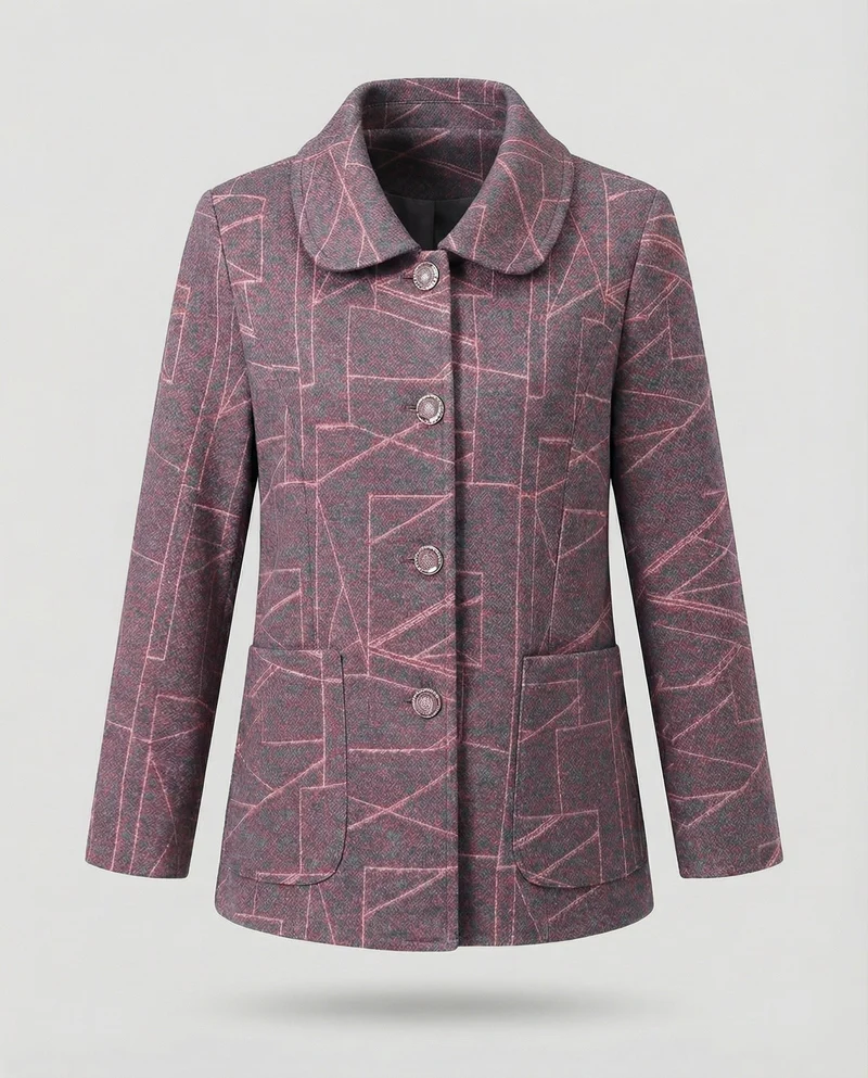 Damen Elegante Geometrische Wollmischung Jacke