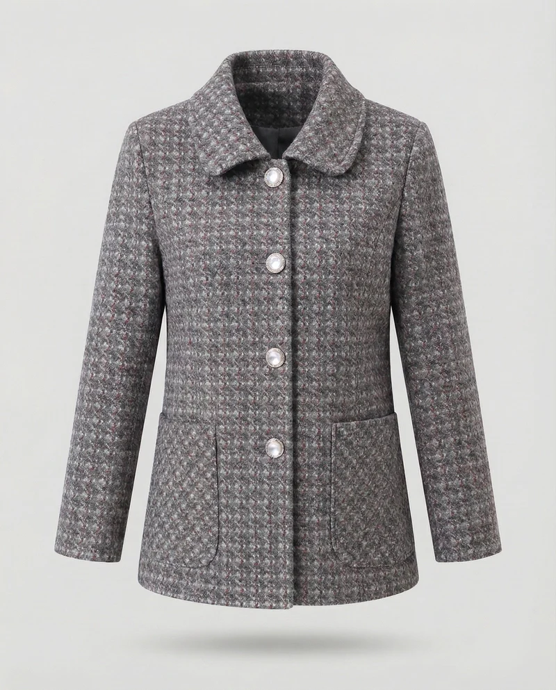 Damen Elegante Geometrische Wollmischung Jacke