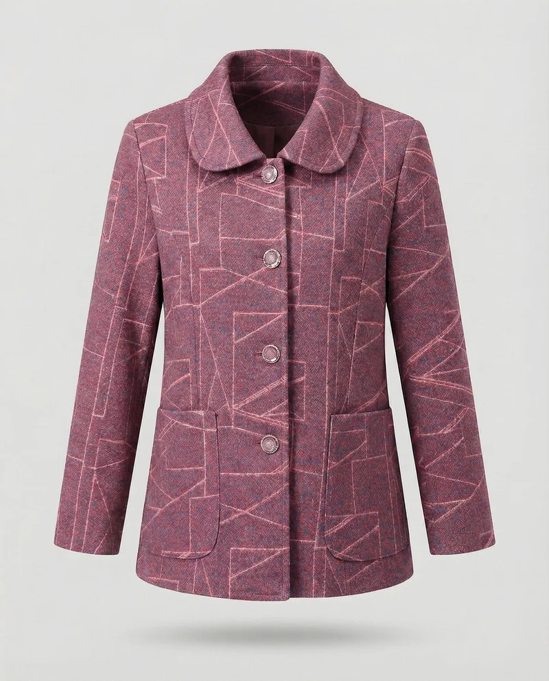 Damen Elegante Geometrische Wollmischung Jacke