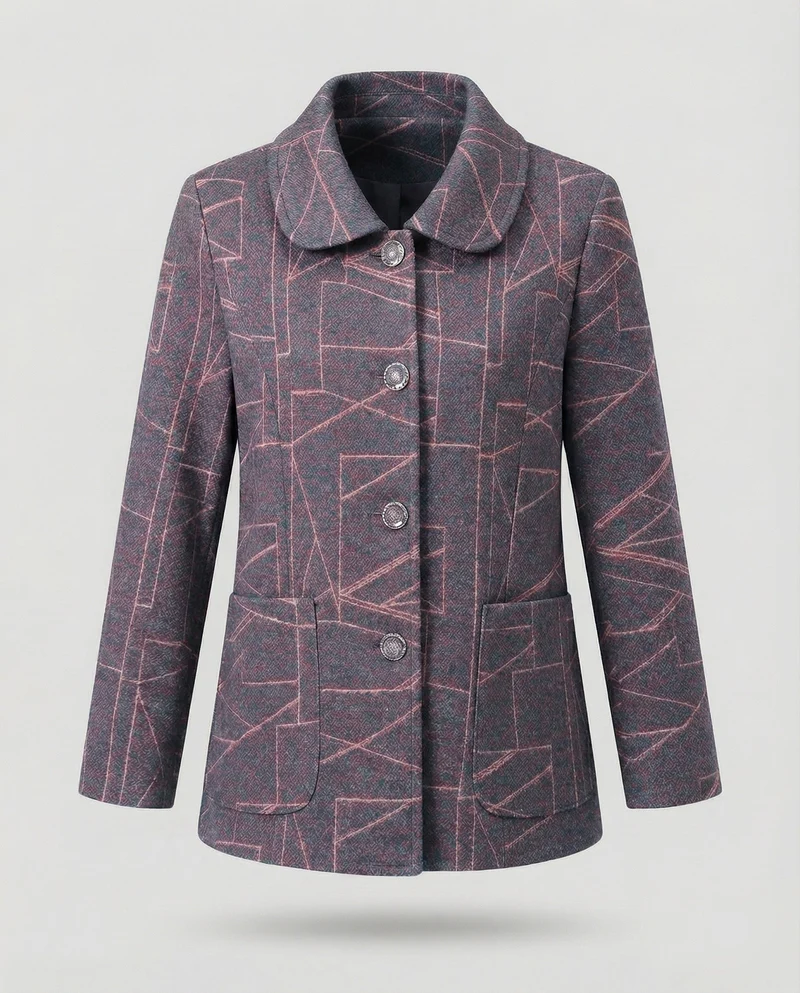 Damen Elegante Geometrische Wollmischung Jacke