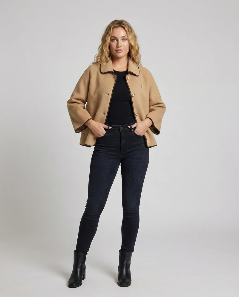 Damen kurze Jacke aus Wollmischung mit Perlenknöpfen