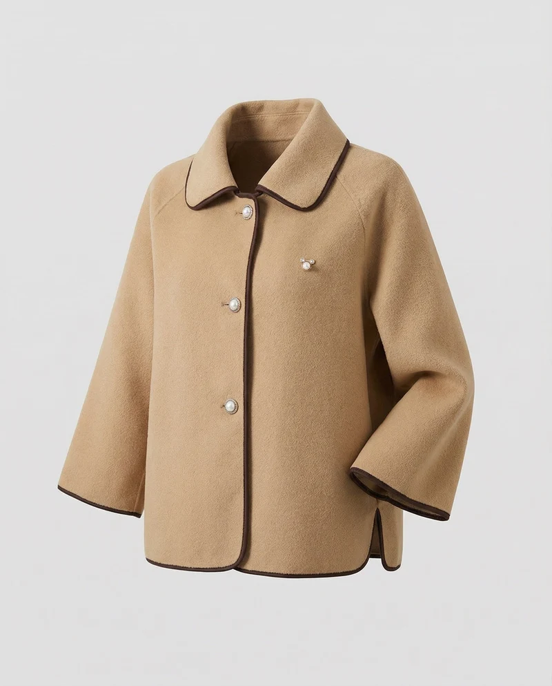 Damen kurze Jacke aus Wollmischung mit Perlenknöpfen