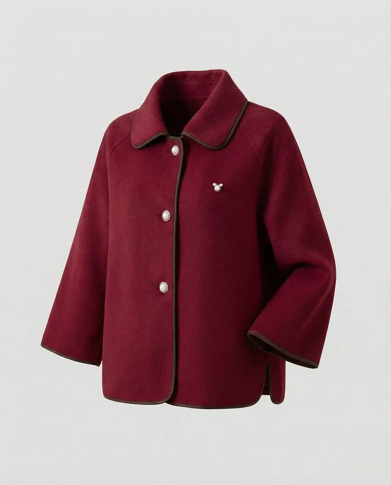 Damen kurze Jacke aus Wollmischung mit Perlenknöpfen