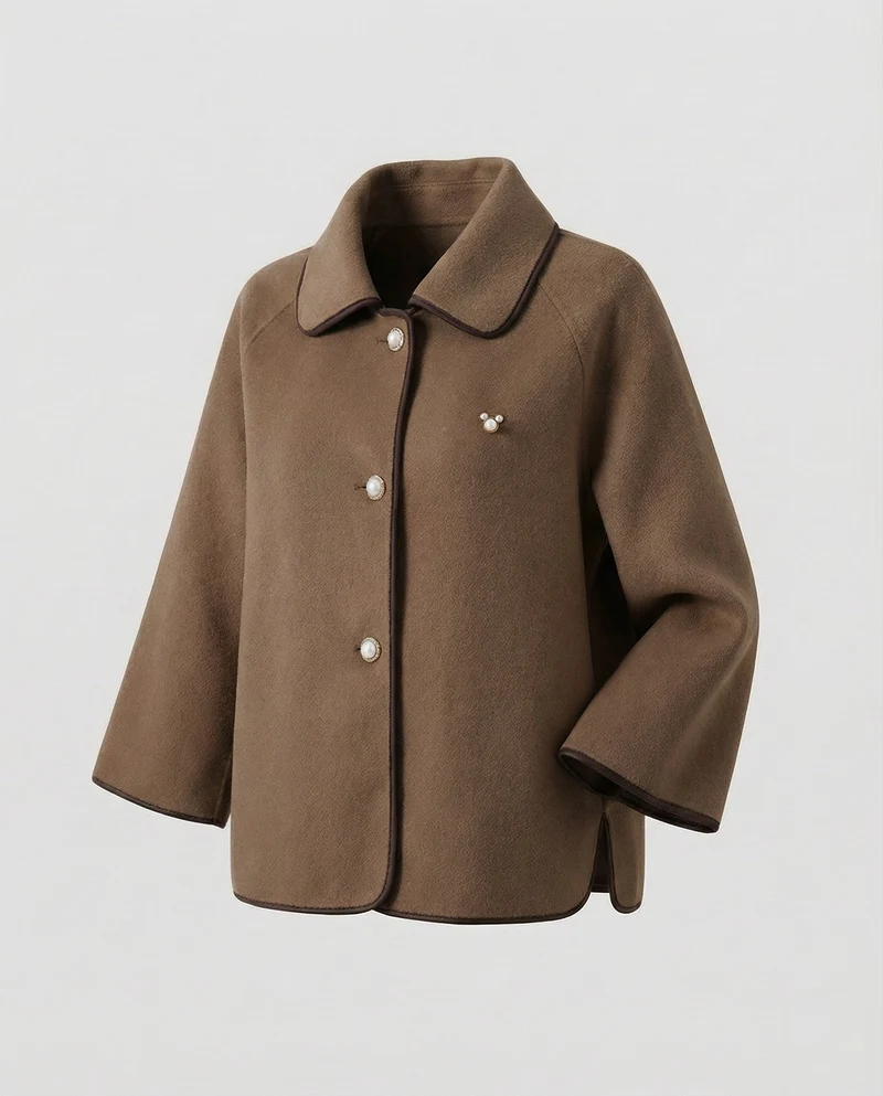 Damen kurze Jacke aus Wollmischung mit Perlenknöpfen