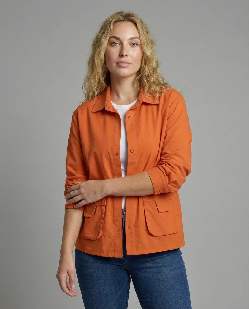 Frauen Leichtgewicht Geraffte Mischgewebe Overshirt Jacke