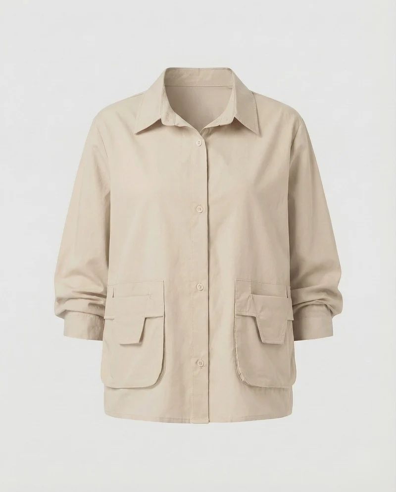 Frauen Leichtgewicht Geraffte Mischgewebe Overshirt Jacke