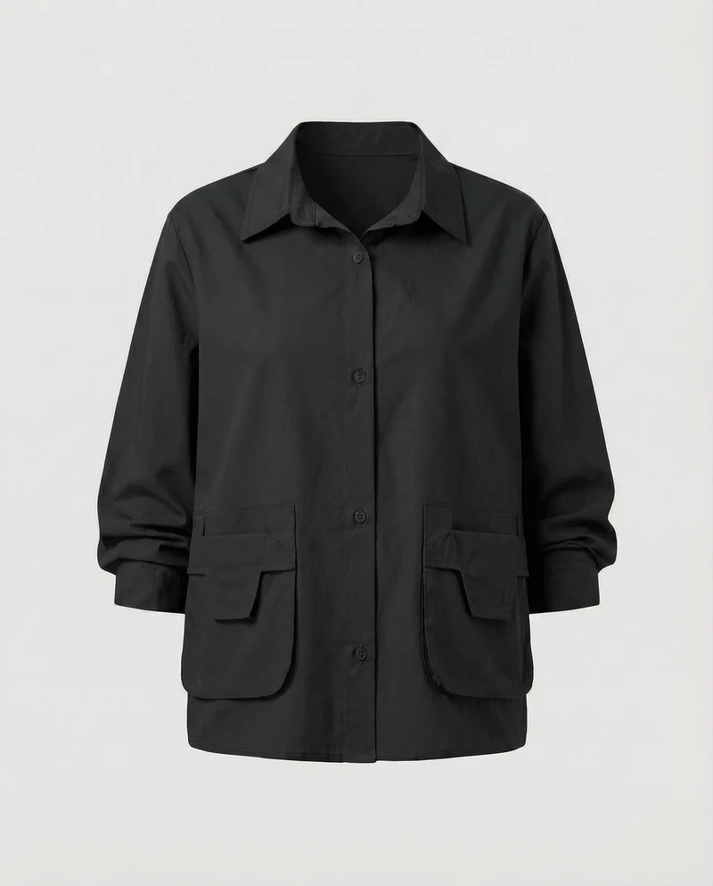 Frauen Leichtgewicht Geraffte Mischgewebe Overshirt Jacke