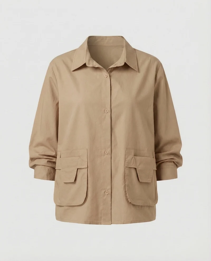Frauen Leichtgewicht Geraffte Mischgewebe Overshirt Jacke