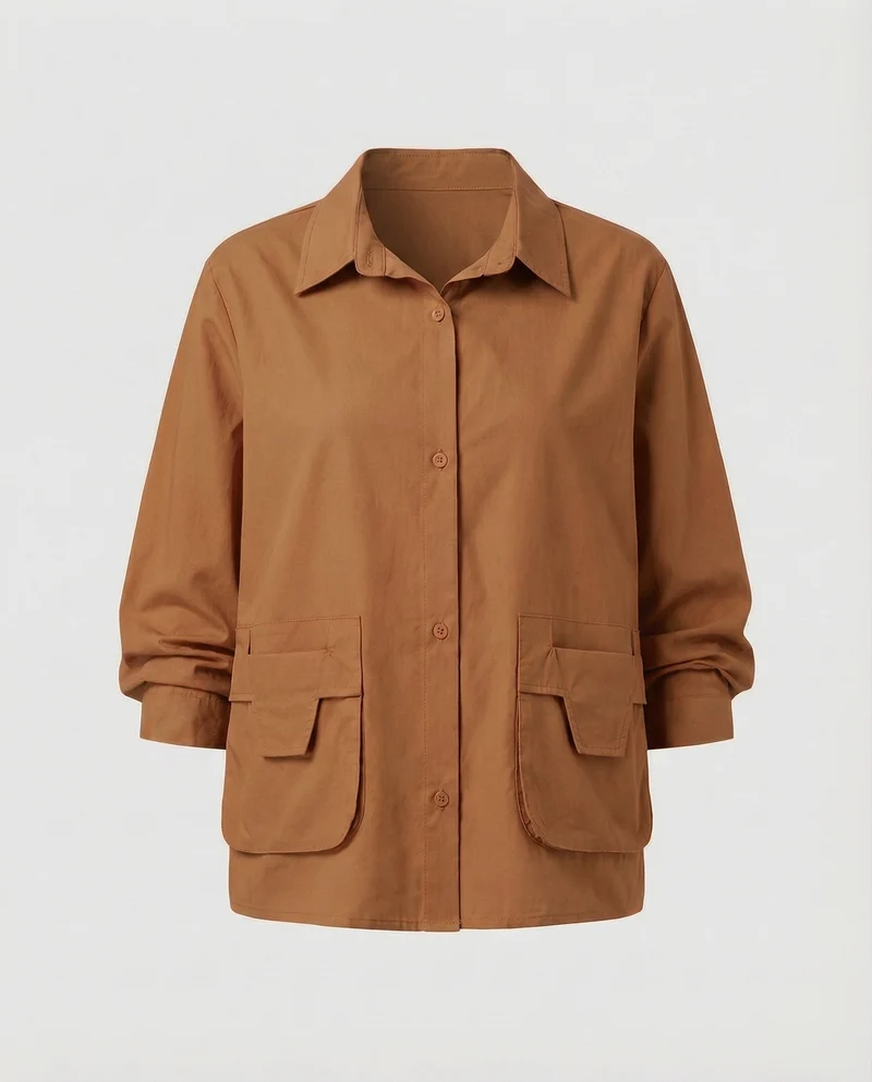 Frauen Leichtgewicht Geraffte Mischgewebe Overshirt Jacke