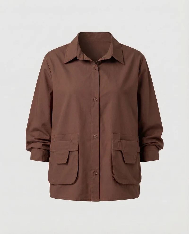 Frauen Leichtgewicht Geraffte Mischgewebe Overshirt Jacke
