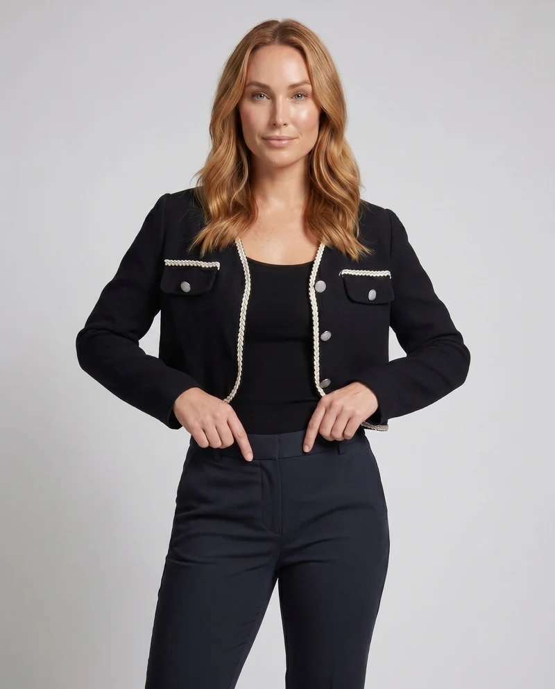 Frauen Elegante Jacke mit Vintage-Details und Fließendem Maxikleid