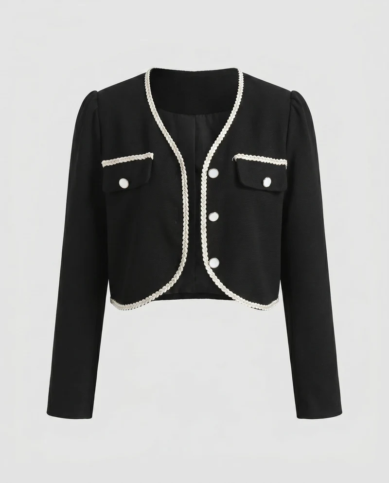 Frauen Elegante Jacke mit Vintage-Details und Fließendem Maxikleid