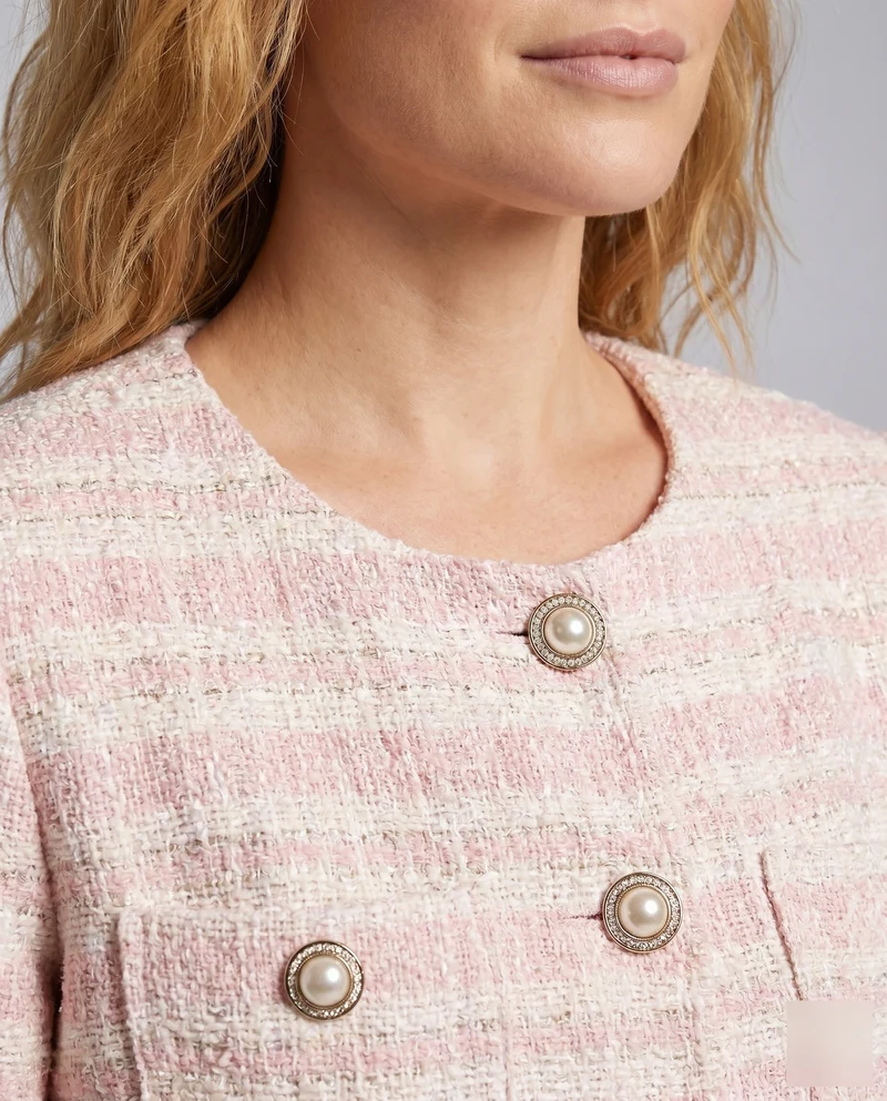 Damen elegante Tweedjacke mit Perlenknöpfen und modischem Design