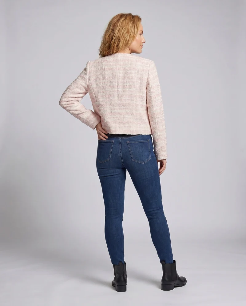Damen elegante Tweedjacke mit Perlenknöpfen und modischem Design