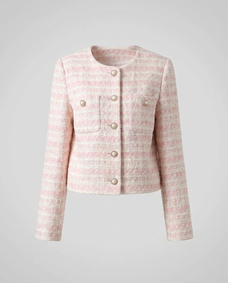 Damen elegante Tweedjacke mit Perlenknöpfen und modischem Design