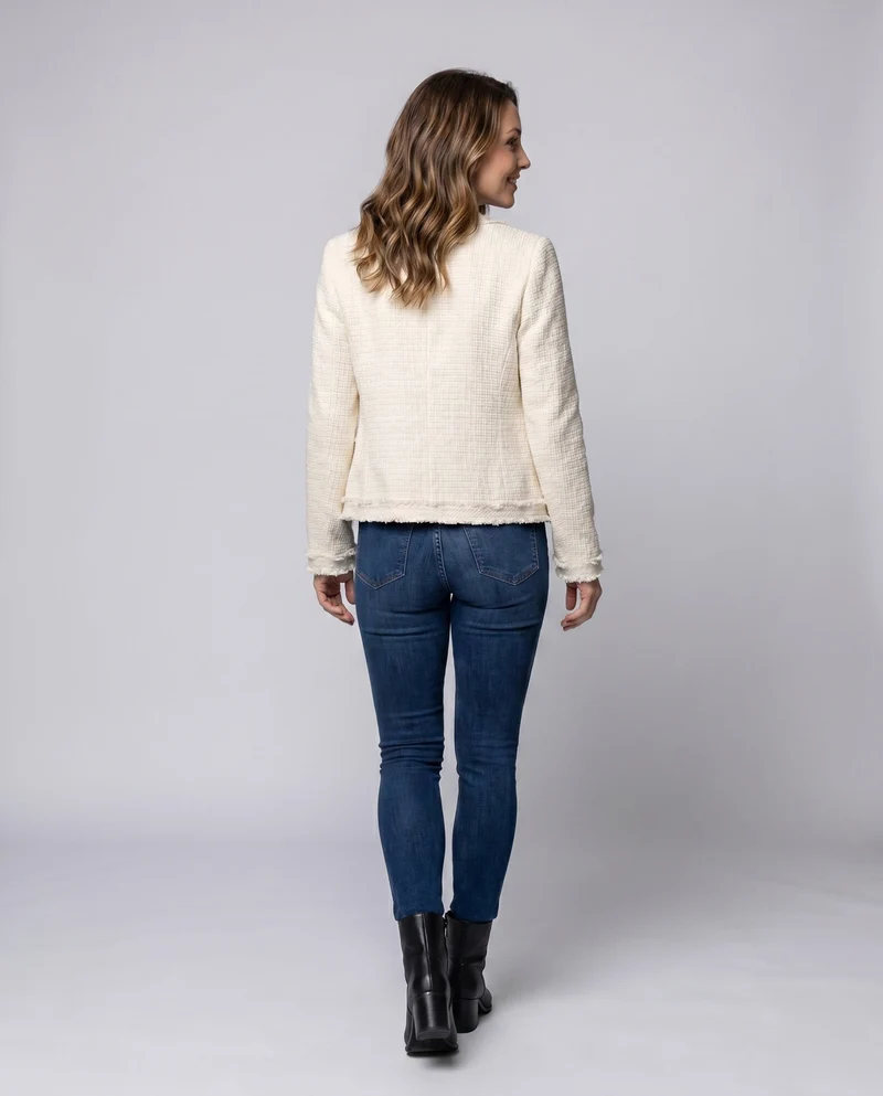 Damen festlicher Tweed-Jacke mit Taschen und goldenen Knöpfen