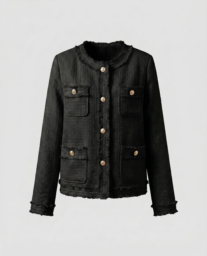 Damen festlicher Tweed-Jacke mit Taschen und goldenen Knöpfen