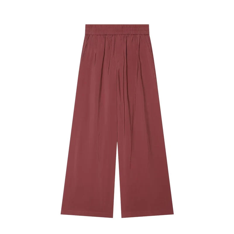 Damen Weite Leinenmisch-Hose mit hohem Elastikbund und Seitentaschen Drune