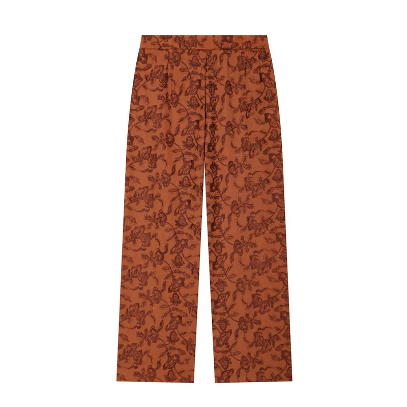 Damen Weite Jacquard‑Hose mit hohem Bund und floraler Musterung Drune