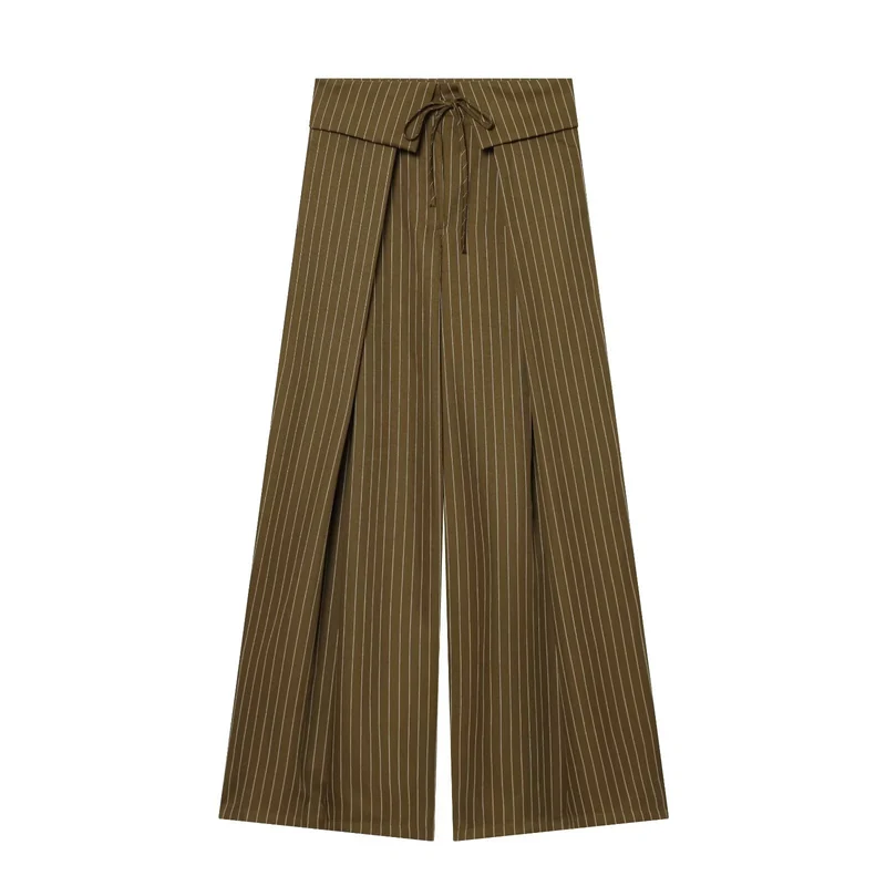 Damen Weite Highwaist-Palazzohose mit Wickel-Front und Taillenschnürung Drune