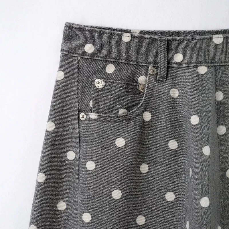 Damen Weite Highwaist Denimhose mit Polka‑Dot Print und Five‑Pocket-Design Drune