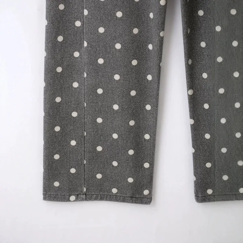 Damen Weite Highwaist Denimhose mit Polka‑Dot Print und Five‑Pocket-Design Drune