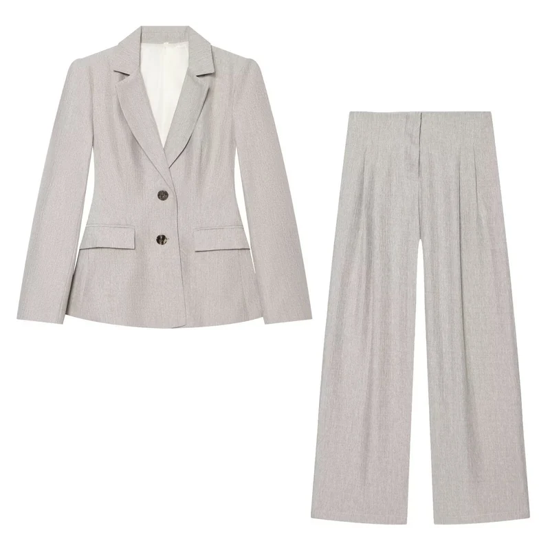 Damen Taillierter Zweiknopf-Blazer mit Pattentaschen und feiner Struktur Drune