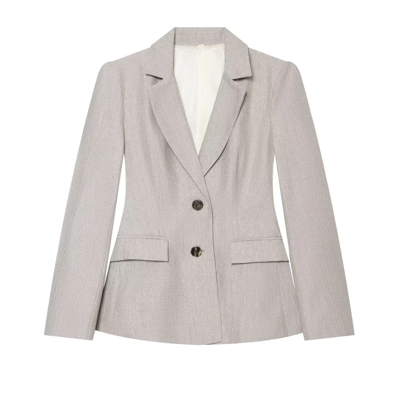 Damen Taillierter Zweiknopf-Blazer mit Pattentaschen und feiner Struktur Drune