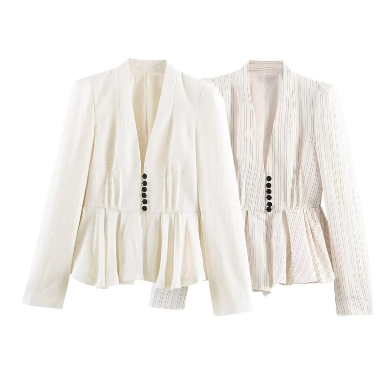 Damen Taillierte Blazerjacke mit tiefem V-Ausschnitt, Schößchen und Zierknopfleiste Drune