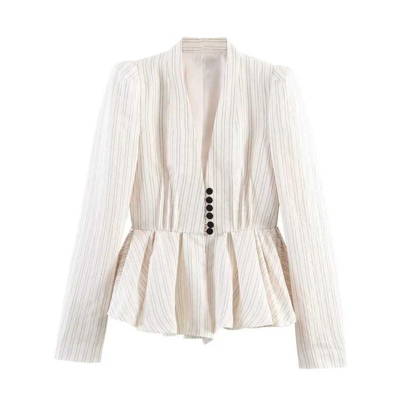 Damen Taillierte Blazerjacke mit tiefem V-Ausschnitt, Schößchen und Zierknopfleiste Drune