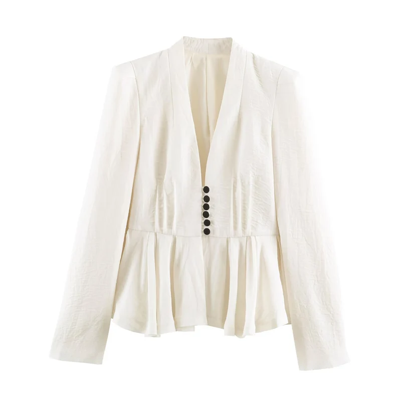 Damen Taillierte Blazerjacke mit tiefem V-Ausschnitt, Schößchen und Zierknopfleiste Drune